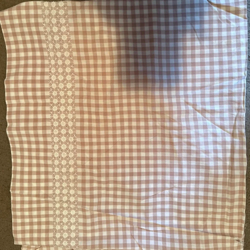 Vintage Gingham Check Pillowcase‎ Tan White Eyelet Lace Trim Farmhouse Cottage
